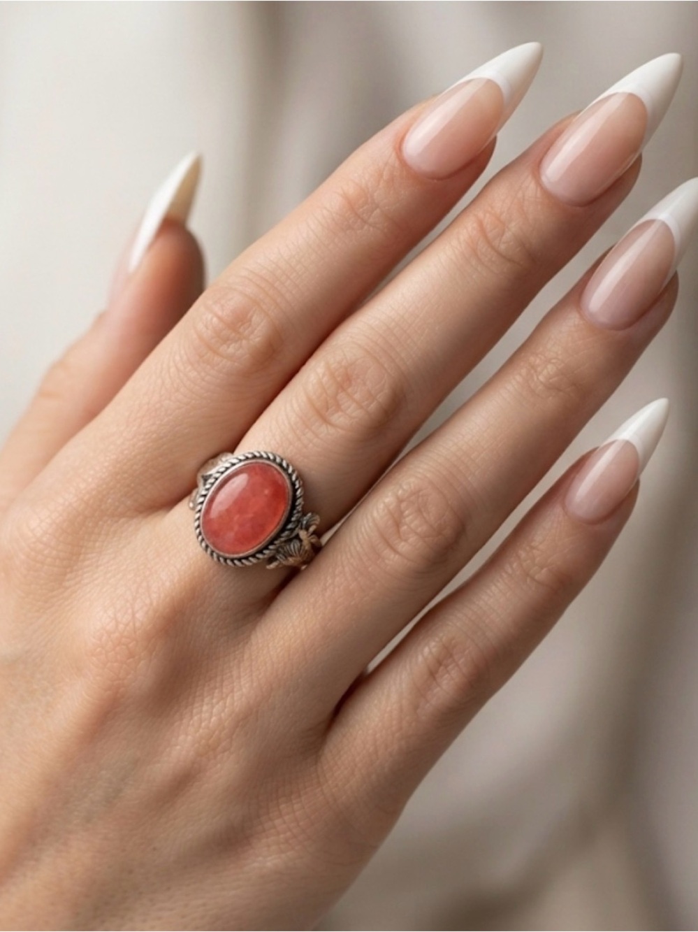 925 Sterling Silver Pink Jade Statement Ring
